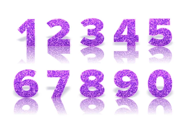 Numéros Paillettes Violettes Avec Réflexion Ombre Dans Style Royal Isolé — Image vectorielle