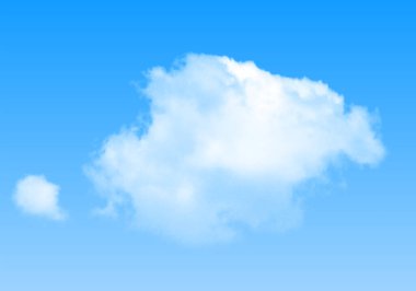 Mavi gökyüzü arka planında gerçekçi, izole bir bulut. Vektör yaz şablonu.