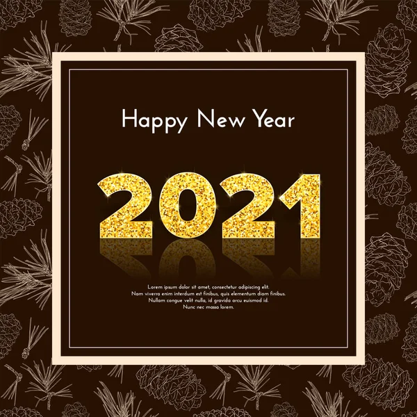 Gouden Cijfers 2021 Met Reflectie Schaduw Vakantie Cadeaubon Gelukkig Nieuwjaar — Stockvector