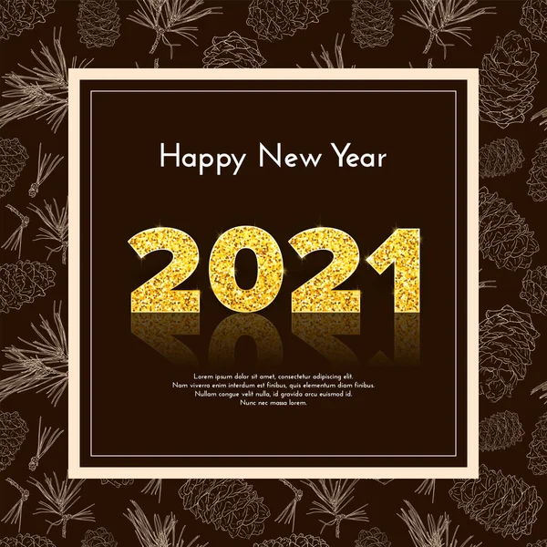 2021 반사와 그림자가 별자리이다 뉴이어 Happy New Year 전나무 가지와 — 스톡 벡터