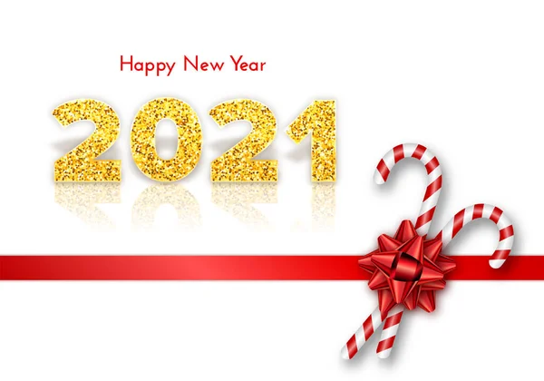 Cartão Presente Férias Feliz Ano Novo Com Bastões Doces Arco —  Vetores de Stock
