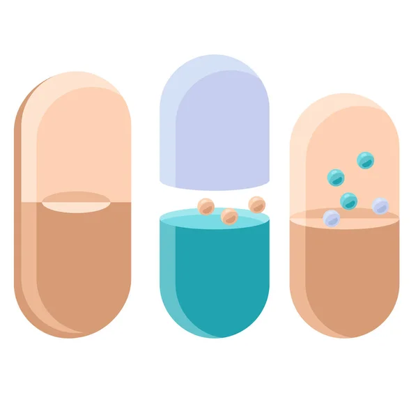 Capsule Sticker Set White Isolated Backdrop Vitamin Pills Social Banner — Stock Vector
