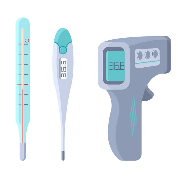 Thermometers Een Witte Geïsoleerde Achtergrond Sticker Set Voor Sociale Banner — Stockvector