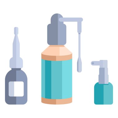 Beyaz izole arka planda antiseptik çıkartma var. Sosyal afişler için burun spreyi, web öğesi, sağlık hizmetleri ve tıbbi afiş. Çevrimiçi kimyacı dükkanı, bilgi kartı. Düz stil stok vektör illüstrasyonu