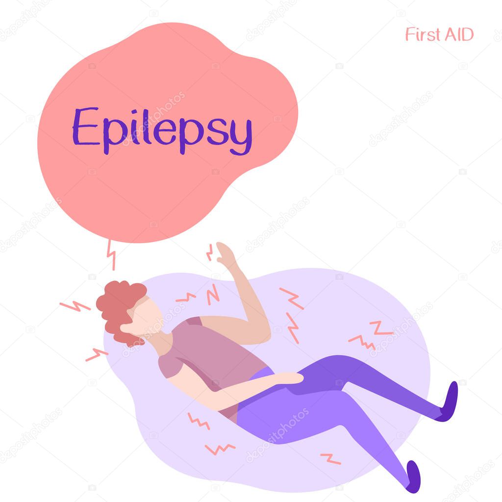 Man under epileptic seizure on white isolated backdrop. Epilepsy text for medical poster, social banner, info card or social network. Flyer or cloth print. Minimal style stock vector illustration