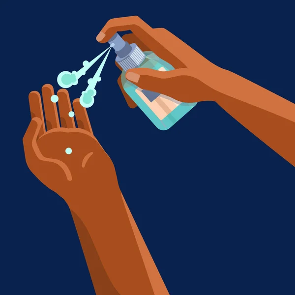 Antiseptique Sur Fond Bleu Marine Désinfection Des Mains Afro Pour — Image vectorielle