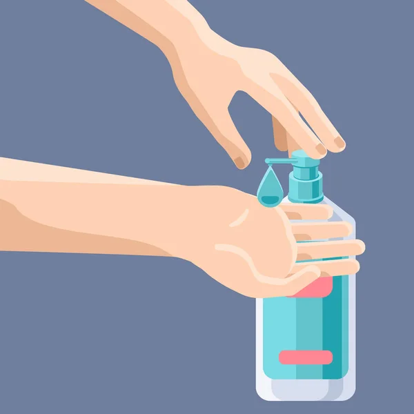 灰色の背景に消毒剤 ソーシャルバナーや宣伝 衛生促進 医療ポスター ウェブテンプレートのための手洗い 化学店のロゴや情報カード 最小限のスタイルのストックベクトルイラスト — ストックベクタ