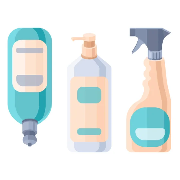 Adhesivo Set Desinfectar Botellas Blanco Aislado Telón Fondo Maqueta Spray — Archivo Imágenes Vectoriales
