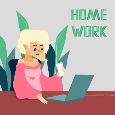 Gri fon üzerine ödev metni. İnternet sitesi ya da sosyal afiş için çevrimiçi çalışma amblemi, uzak bir iş yeri boşluğu, broşür, bilgi kartı, iş değişimi. Web şablonu veya bilgi sayfası. Düz stil stok vektör illüstrasyonu