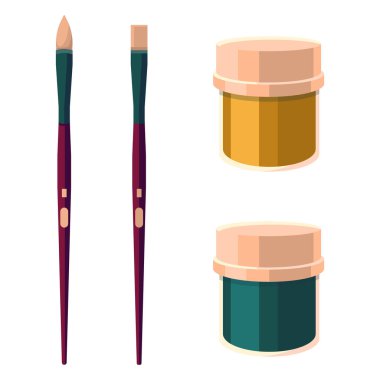 Boya fırçası ve kavanoz etiketi beyaz izole arka planda. Davetiye ya da hediye kartı, defter, banyo fayansı, hatıra defteri. Telefon kılıfı ya da kumaş baskı sanatı. Düz stil stok vektör illüstrasyonu