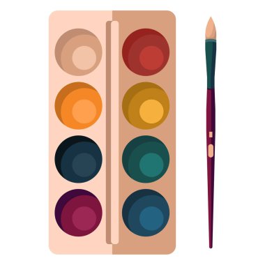 Suluboya, beyaz izole arkaplana yapıştırılmış. Davetiye ya da hediye kartı için boya fırçası, defter, banyo fayansı, hatıra defteri. Telefon kılıfı ya da bez parçası. Düz stil stok vektör illüstrasyonu