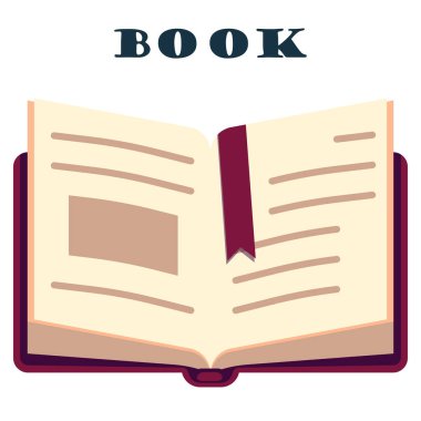 İzole edilmiş beyaz arkaplan üzerinde yer imi olan kitabı aç. Davetiye, hediye kartı, defter, kiremit, hatıra defteri. Telefon kılıfı ya da kumaş baskı sanatı. Düz stil stok vektör illüstrasyonu