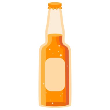 İzole edilmiş beyaz arka planda bir şişe bira. Davetiye ya da hediye kartı için bira fabrikası, banyo fayansı, defter, el işi bira dükkanı logosu, albüm. Telefon kılıfı ya da bez parçası. Düz stil stok vektör illüstrasyonu