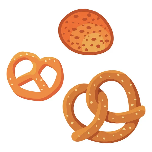 Pretzel Bávaro Moño Sobre Fondo Blanco Aislado Snack Panadería Dulce — Vector de stock