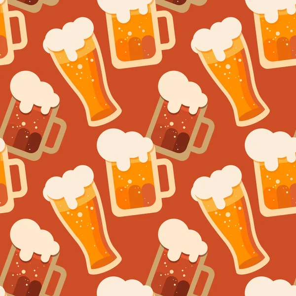 Copa Taza Llena Cerveza Sobre Fondo Naranja Patrón Sin Costura — Archivo Imágenes Vectoriales