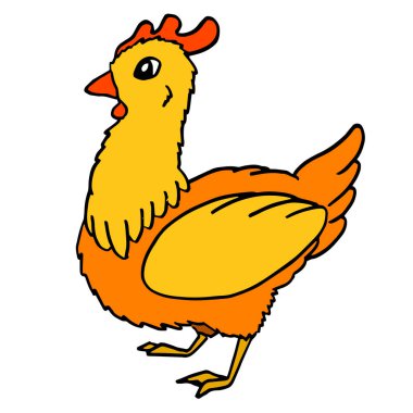 İzole edilmiş beyaz zemin üzerinde tavuk. Davetiye ya da hediye kartı için Paskalya maskotu, defter, kümes hayvanı çiftliği logosu, banyo fayansı, hatıra defteri. Telefon kılıfı ya da kumaş baskı sanatı. Çizgi film biçimi stok vektör çizimi