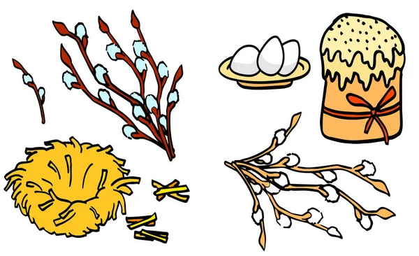 Beyaz Izole Arka Planda Haç Çöreği Yumurta Paskalya Çıkartması Davetiye — Stok Vektör