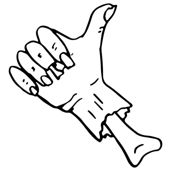 Περίγραμμα Χέρι Ζόμπι Λευκό Απομονωμένο Φόντο Αντίχειρες Μέχρι Σύμβολο Για — Διανυσματικό Αρχείο