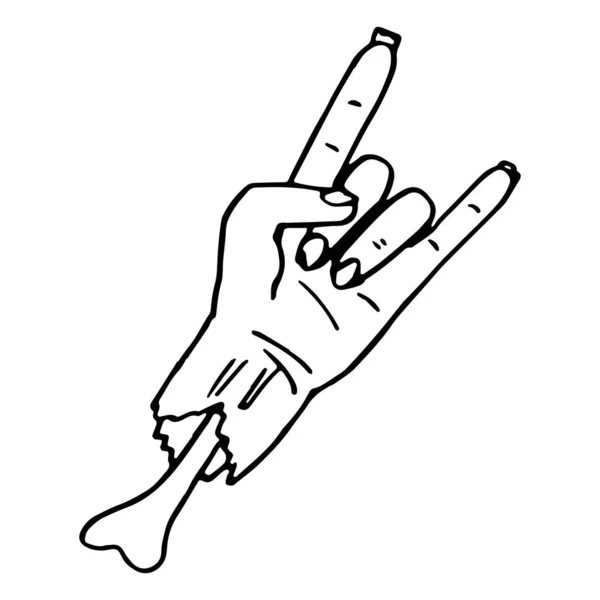 Περίγραμμα Χέρι Ζόμπι Λευκό Απομονωμένο Φόντο Rock Roll Σύμβολο Για — Διανυσματικό Αρχείο
