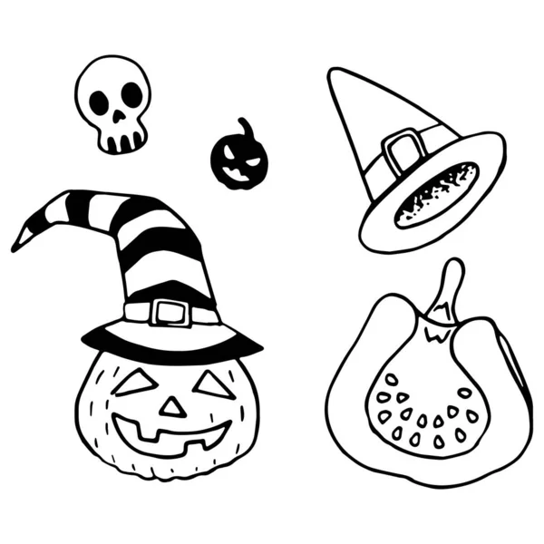 Halloween Pumpkin Jack White Isolated Backdrop Skull Hat Invitation Gift — Stock Vector