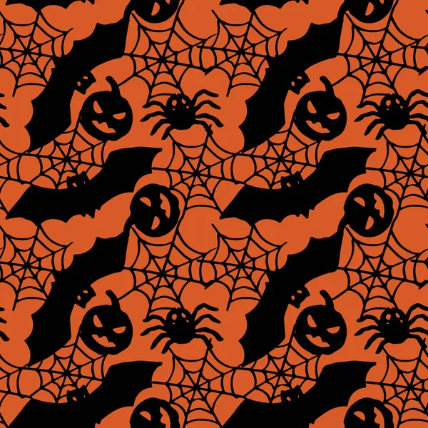 Araña Halloween Sobre Fondo Naranja Patrón Sin Costura Calabaza Jack — Archivo Imágenes Vectoriales