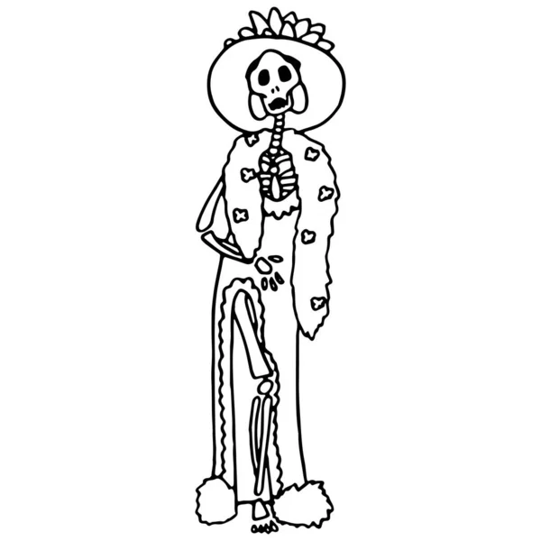 Esquema Mujer Santa Muerte Sobre Fondo Blanco Aislado Santa Muerte — Archivo Imágenes Vectoriales