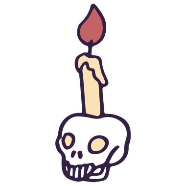 Ürkütücü kafatası şamdanı beyaz izole arka planda. Davetiye ya da hediye kartı, defter, banyo fayansı, hatıra defteri telefon kılıfı ya da kumaş desenli hisse senleri çizimi için ölü sembolün olduğu gün