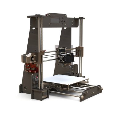 Yazıcı 3 boyutlu görüntüleme. Beyaz arkaplanda 3 boyutlu yazıcı izole edildi.