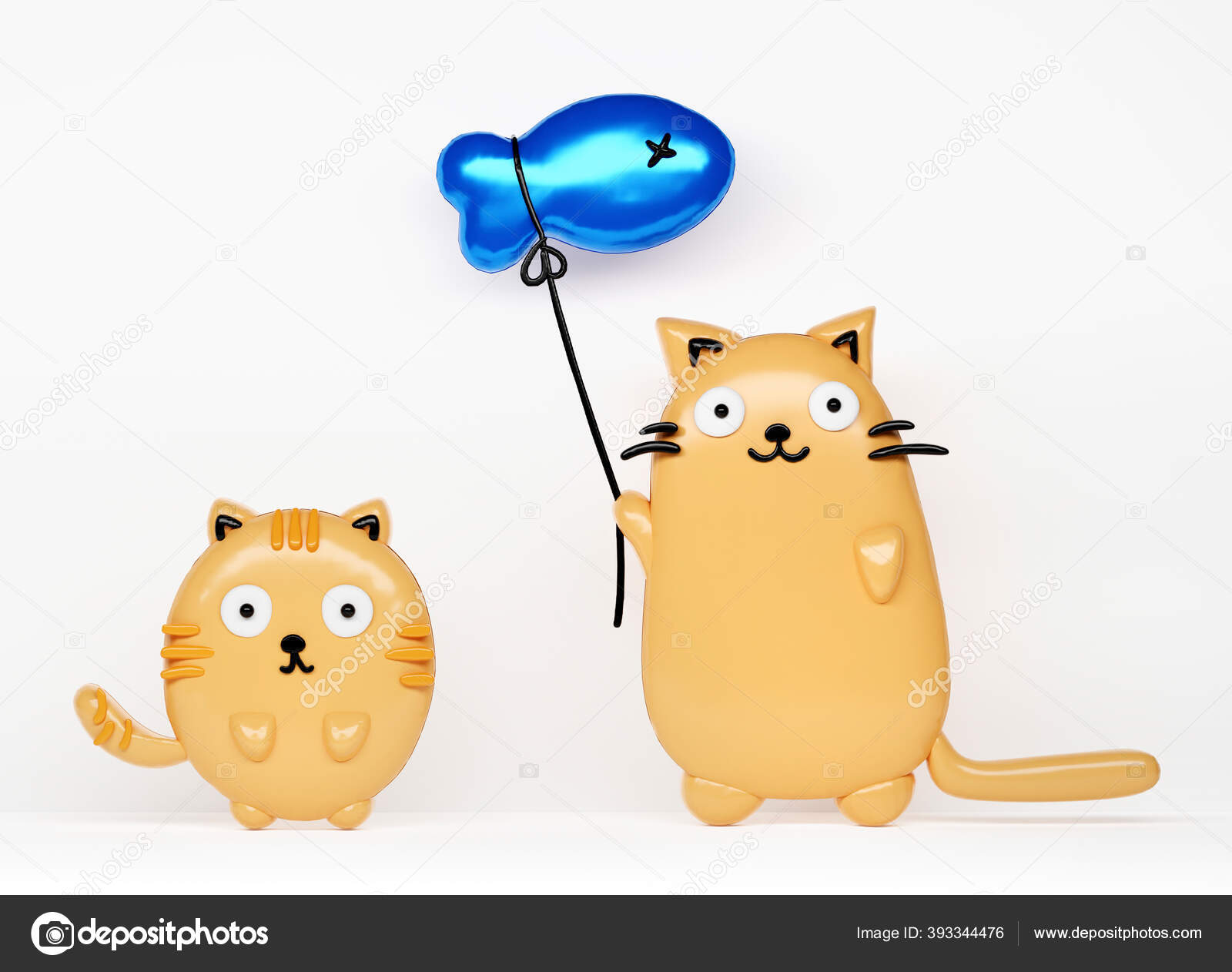 Very cute Cat with kitten and balloon fish, cartoon style. Animal
