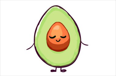 Beyaz arka planda izole edilmiş taze meyve avokadosu. Komik çizgi film sevimli yeşil avokado karakteri. Vektör rengi düz illüstrasyon.