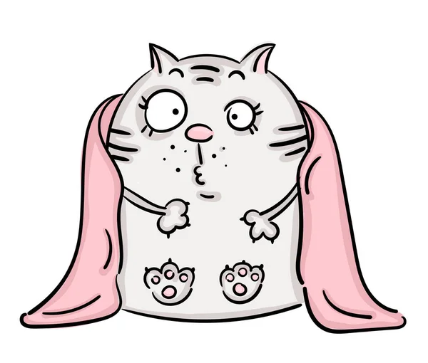 Lindo Gato Cubierto Con Una Manta Estilo Dibujos Animados Kawaii — Archivo Imágenes Vectoriales