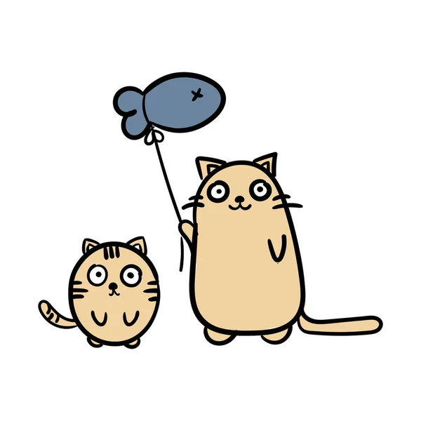 Gato Muy Lindo Con Pez Globo Estilo Dibujos Animados Animales — Archivo Imágenes Vectoriales