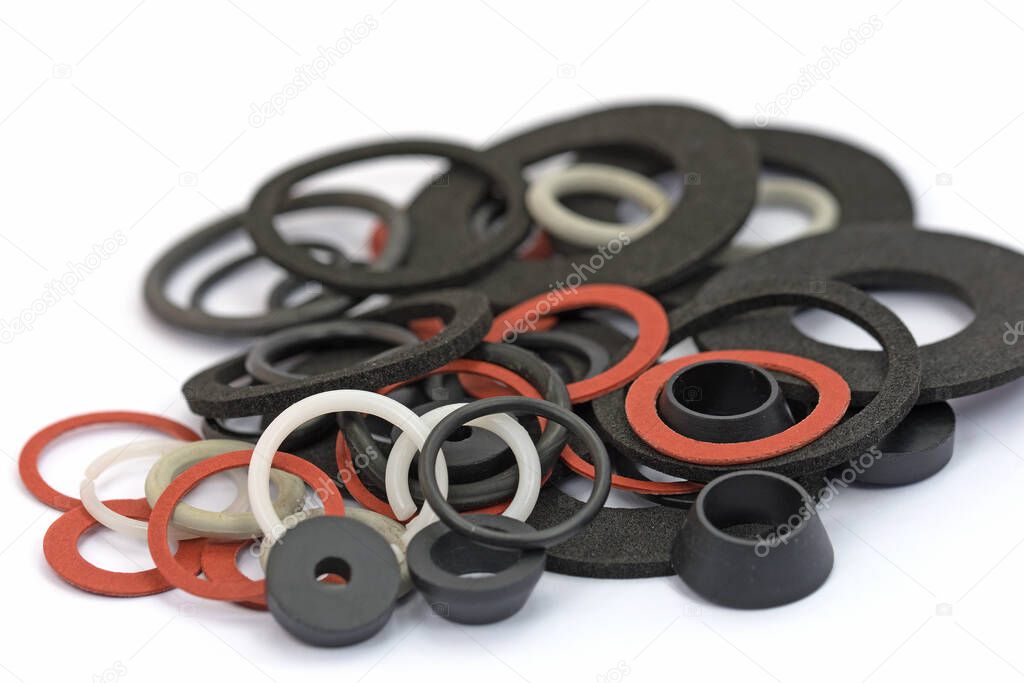 Various sealing rings against a white background