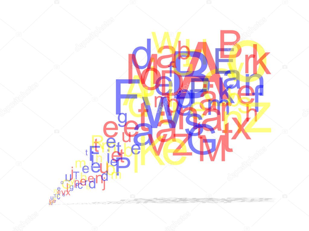 Many colorful letters against white background, illustration