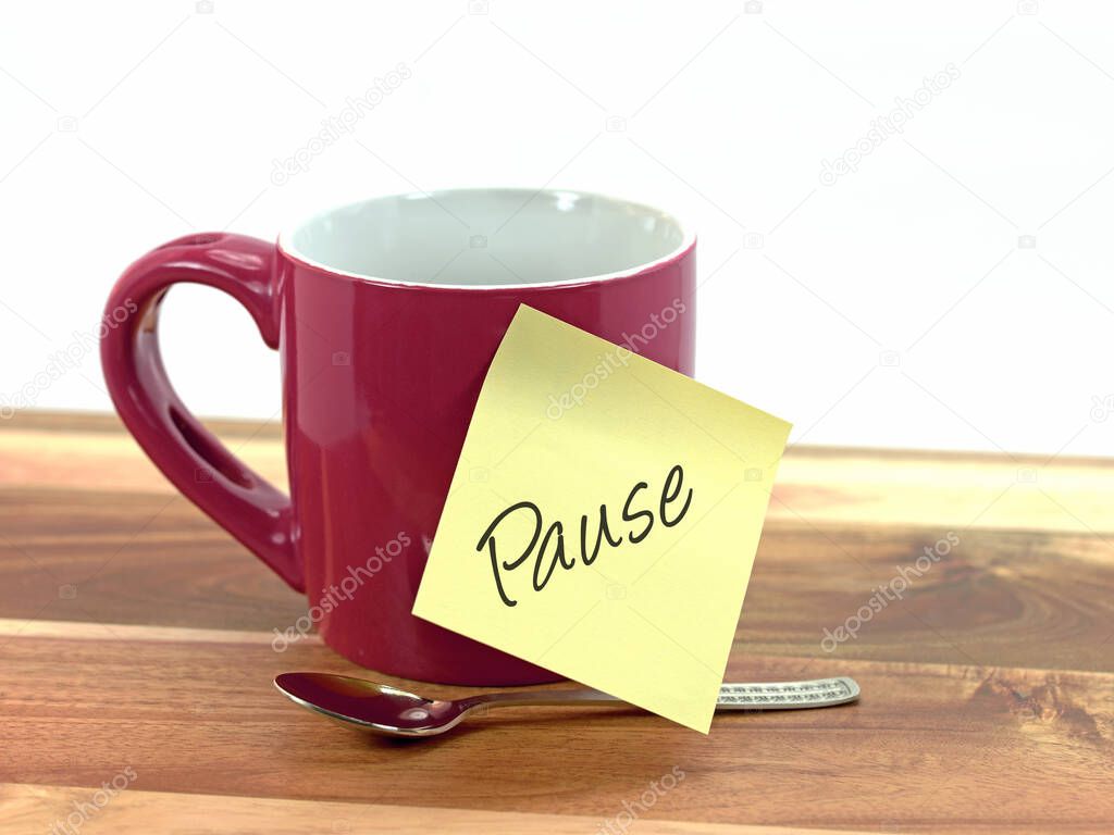 Cup, sticky note saying 