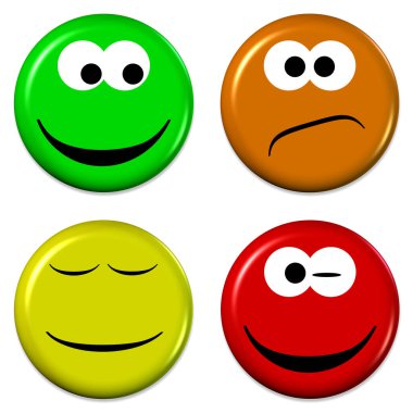 Farklı ruh hallerine sahip renkli emojiler.