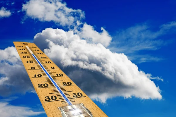 Thermometer Front Sky Clouds — Stock Photo, Image