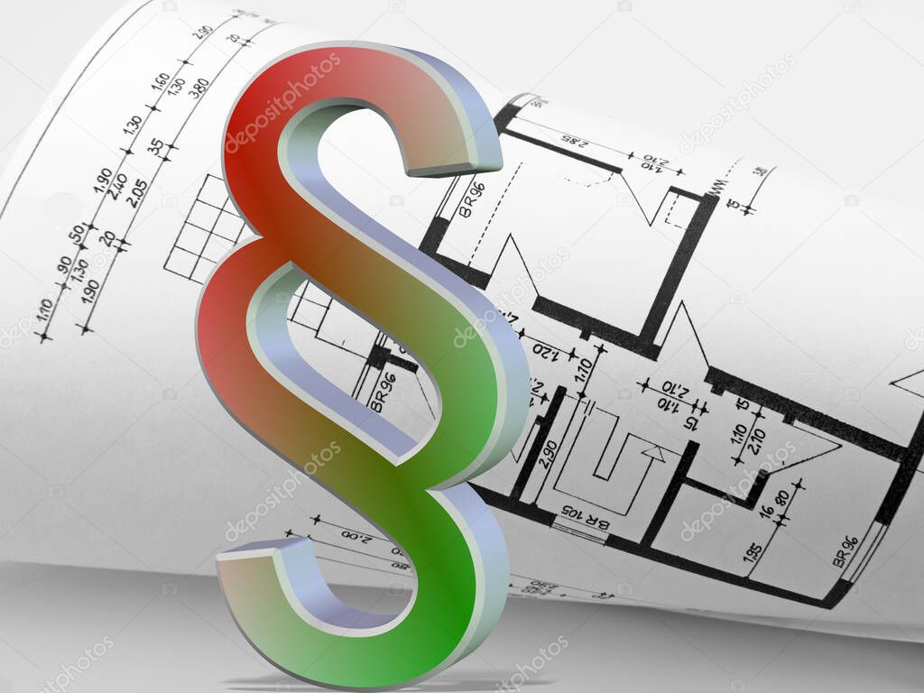 Construction plan for family house, technical drawing and paragraph