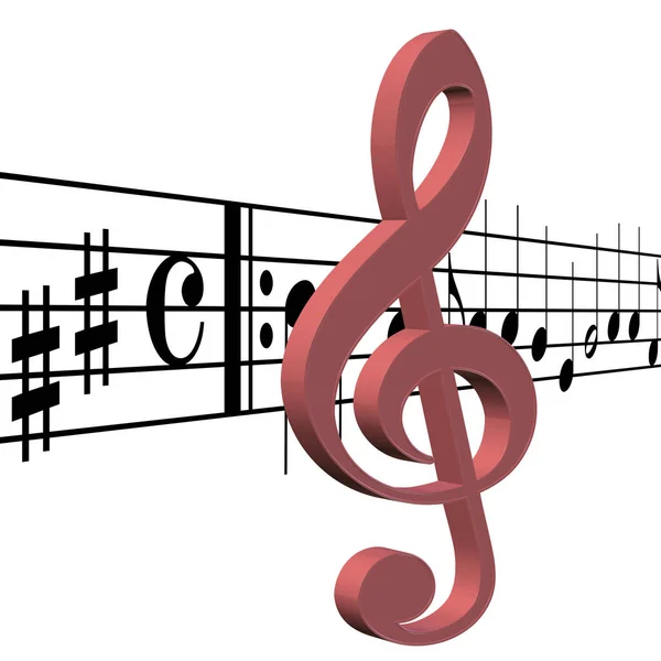 Treble Clef Muzieknoten Tegen Witte Achtergrond — Stockfoto