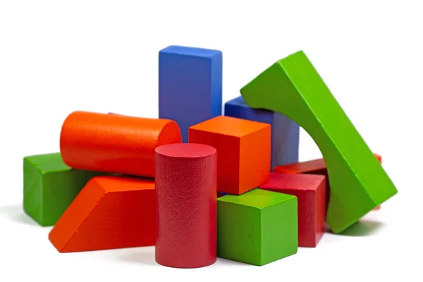 Kleurrijke Houten Speelgoed Blokken Tegen Witte Achtergrond — Stockfoto