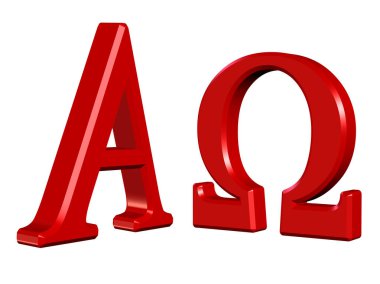 Alfa ve Omega, beyaz arkaplanın önündeki semboller