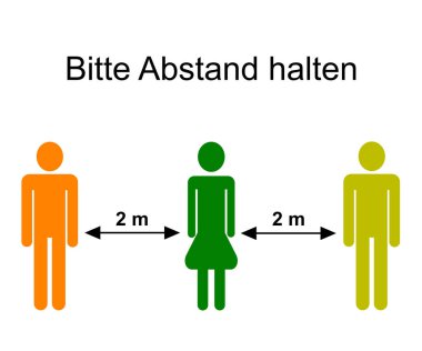 Bitte Abstand halten, lütfen mesafeni koru, illüstrasyon
