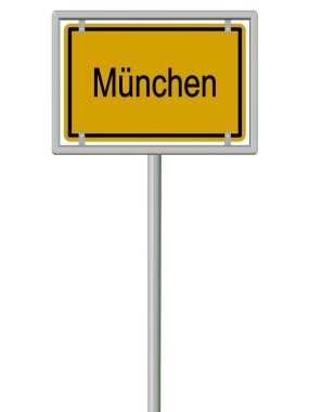 Beyaz arkaplan ve illüstrasyon karşısında şehir imzası Muenchen