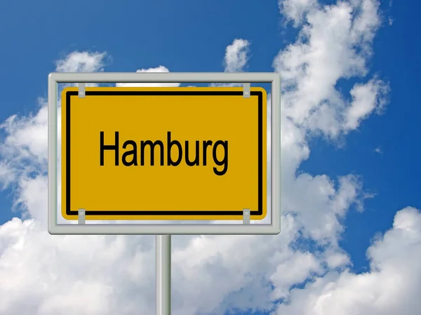 Hamburg Város Felirat Felhők Előtt — Stock Fotó