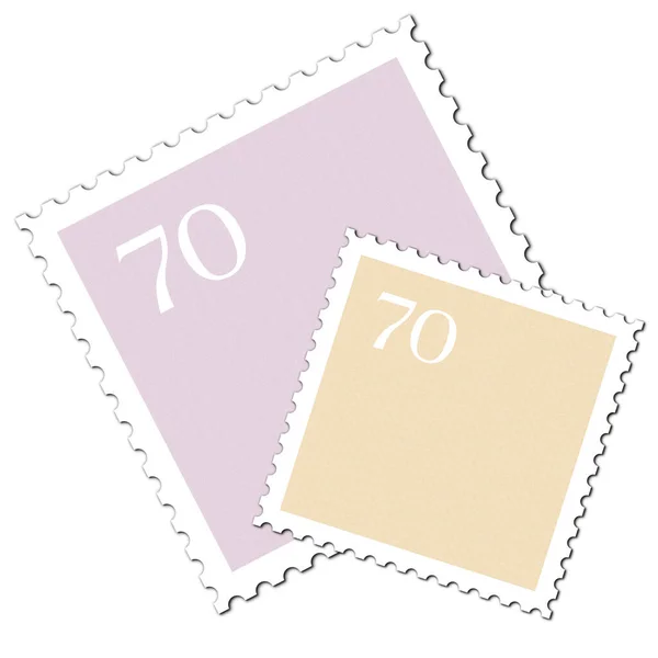 Two Colorful Postage Stamps Front White Background — Stock Photo, Image