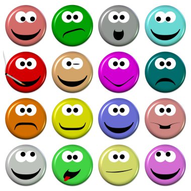Farklı ruh hallerine sahip renkli emojiler.