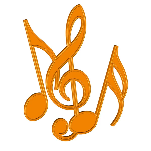 Music notes and treble clef in front of white background