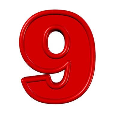 Kırmızılı dokuz numara beyaz arka plana karşı.
