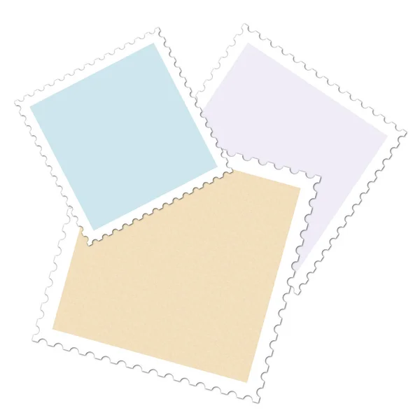 Trzy Kolorowe Znaczki Pocztowe Przed Białym Tłem — Zdjęcie stockowe