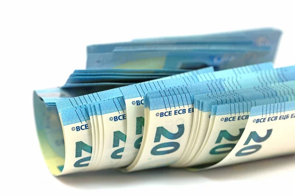 Billetes Euros Sobre Fondo Blanco Primer Plano — Foto de Stock
